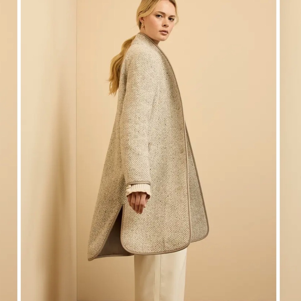 NIC +ZOE Wool Duster Jacket Coat Herringbone Top Coat Large L